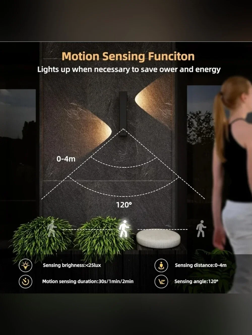 VOSLOO Motion Sensor LED Light, 2500mAh Rechargeable Battery, Aluminum Alloy